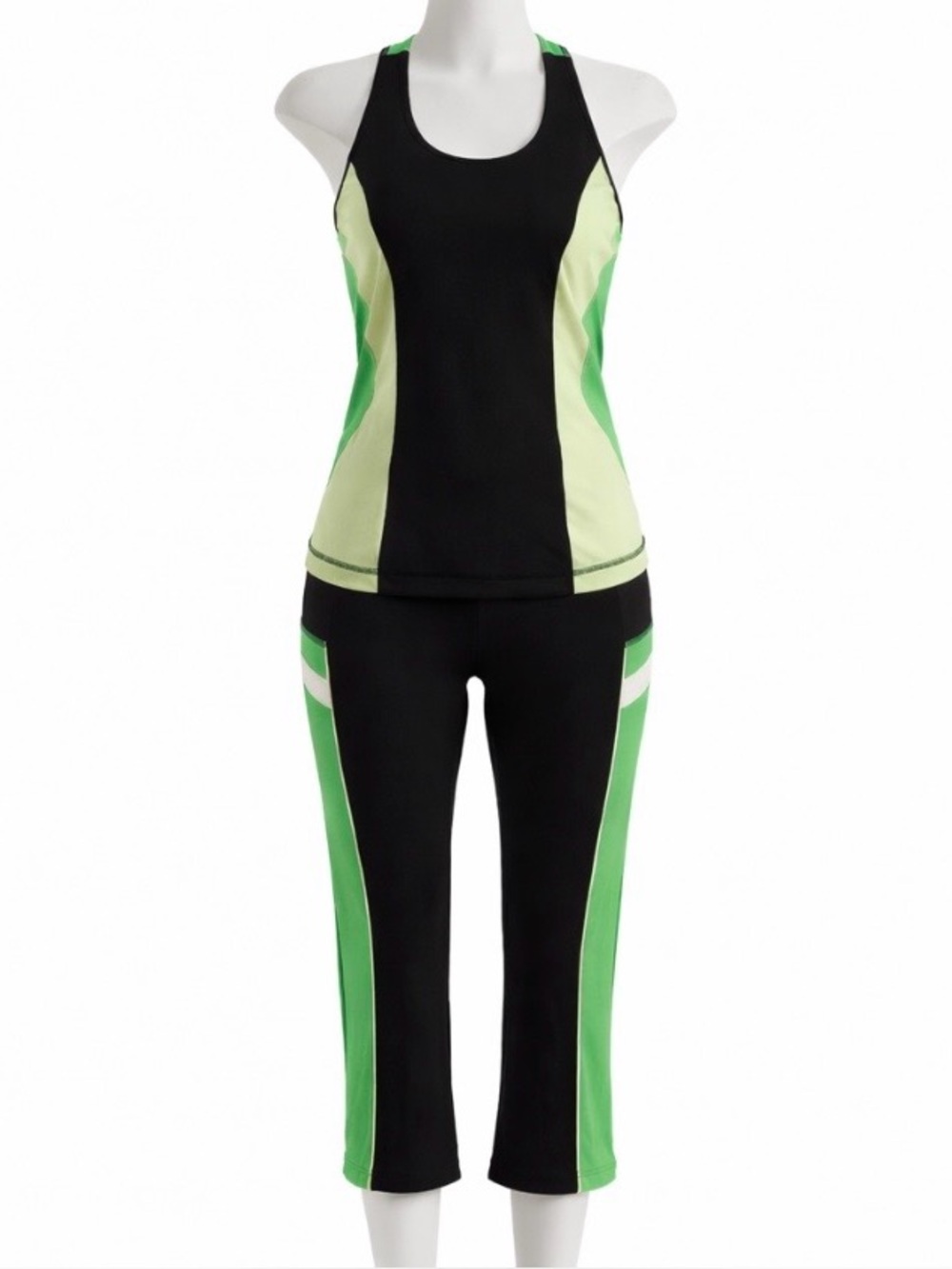 Lululemon Yoga Workout Set Racerback Tank & Capri Leggings Green Black Workout